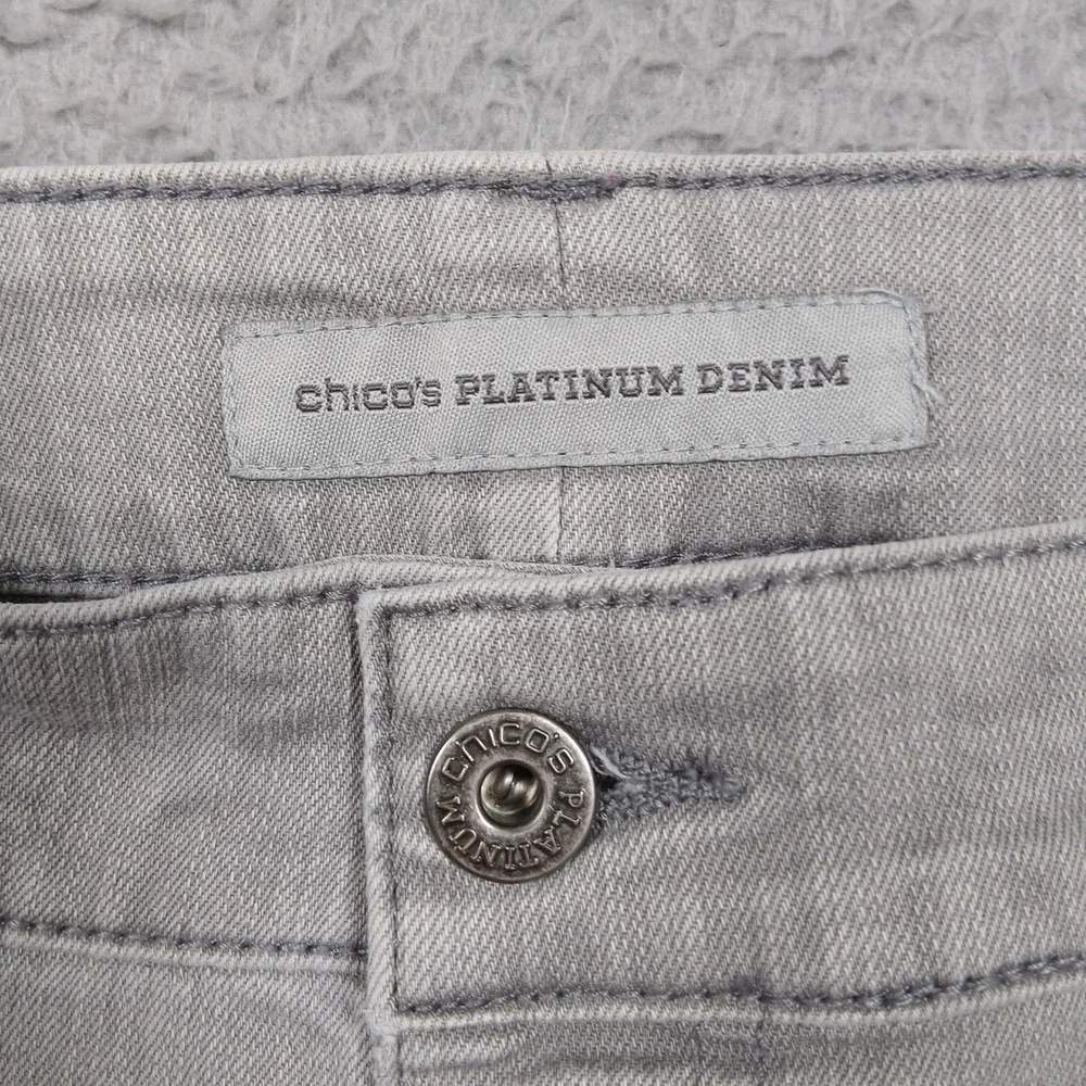 Chico's Platinum‎ Denim Jeans Women's Size 16 Gray Studded Straight Leg Pants